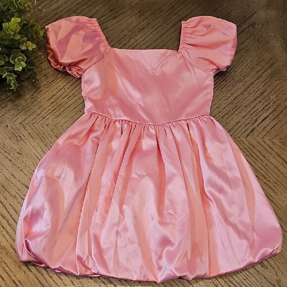 Pink Satin Bubble Puff Sleeve Dress 10 Blush By Us Angels - Picture 1 of 12